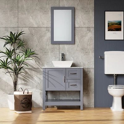 Streamdale 30" Gray Vanity with Mirror, Faucet, and Marble Top
