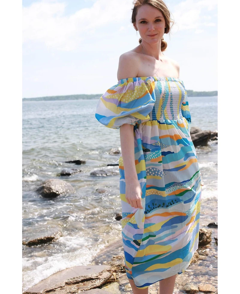 Jessie Zhao New York Women's Landscape Smocked Cotton Silk Dress