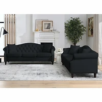 Black Velvet Chesterfield Sofa 3 Seater with Tufted Couch