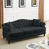 Black Velvet Chesterfield Sofa 3 Seater with Tufted Couch