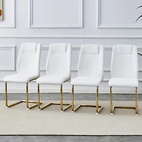 Streamdale Furniture 4 Modern Golden Leg Cushioned Chairs, White+Pu