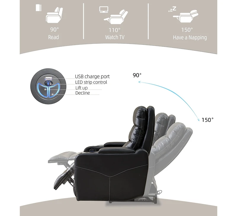 Streamdale Power Reclining Chair Black Color