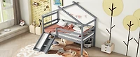 Streamdale Furniture Twin Low Loft House Bed With Slide, Ladder, Safety Guardrails, House Roof Frame, Grey