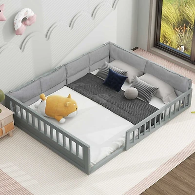 Streamdale Gray Upholstered Wood Platform Bed with Rails