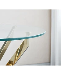 Streamdale Furniture Modern Round Tempered Glass End Table With Stainless Steel Legs