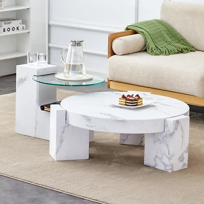 Marble Textured Mdf Coffee Table Set for Home Decor