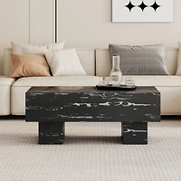 Streamdale Modern Black Coffee Table with Patterns, 43.3"x21.6"x17.2"