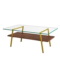 Streamdale Furniture Transparent Glass Coffee Table, Gold Metal Legs