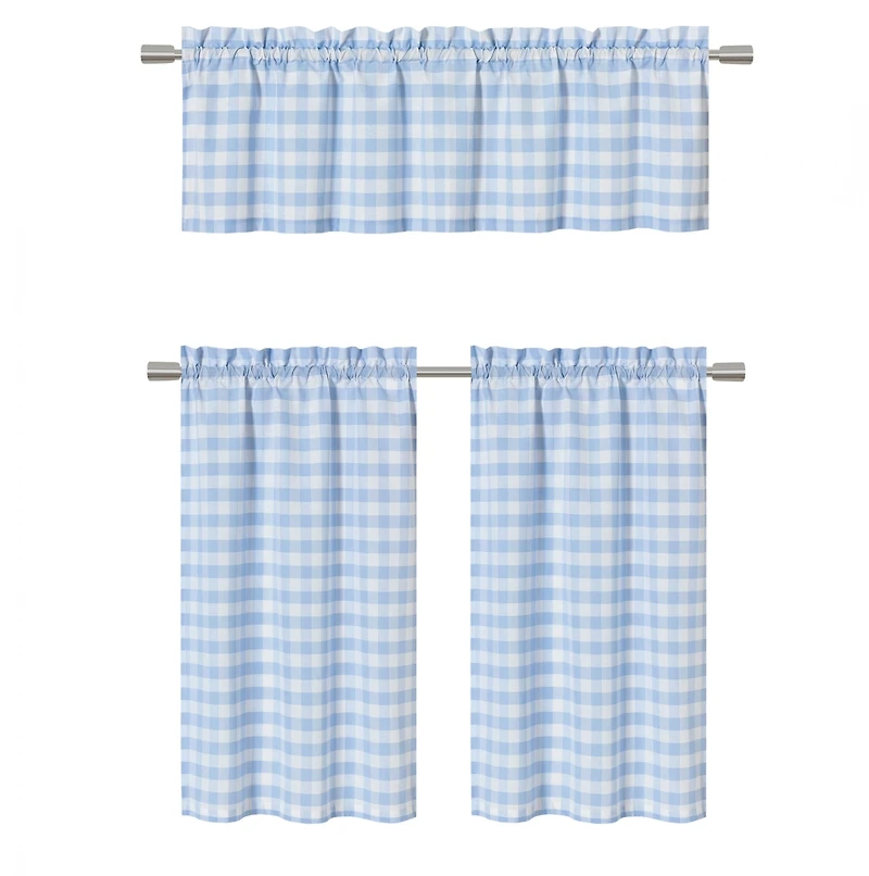 Kate Aurora Country Farmhouse Plaid Checkered Gingham 3 Pc Kitchen Curtain Tier & Valance Set