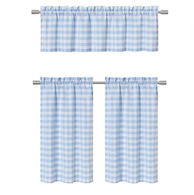 Kate Aurora Country Farmhouse Plaid Checkered Gingham 3 Pc Kitchen Curtain Tier & Valance Set