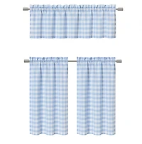 Kate Aurora Country Farmhouse Plaid Checkered Gingham 3 Pc Kitchen Curtain Tier & Valance Set