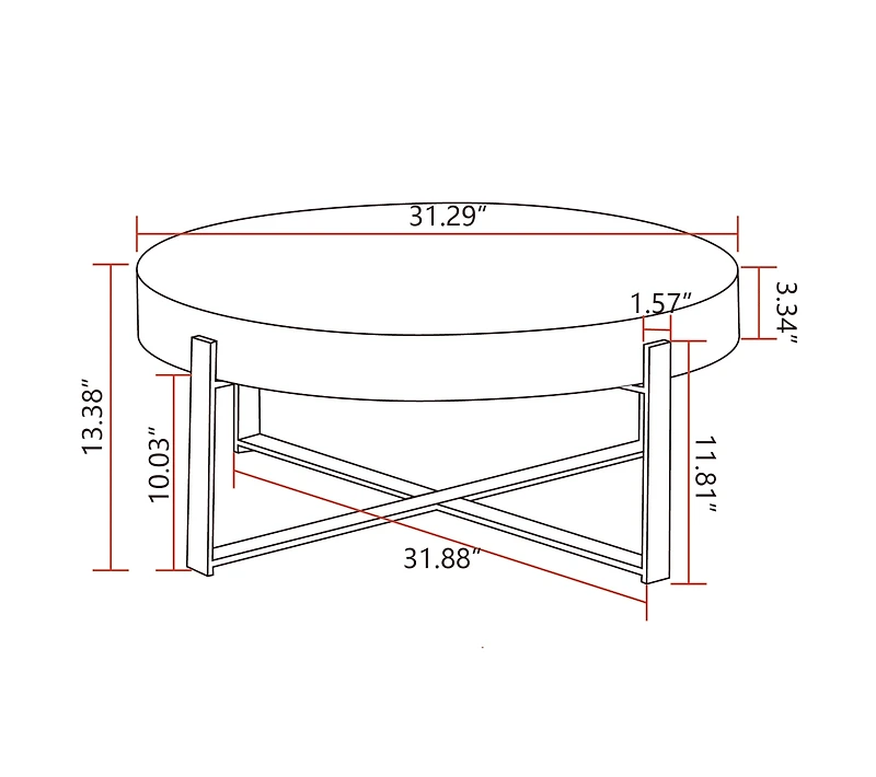 31.29"Modern Retro Splicing Round Coffee Table, Fir Wood Table Top With Gold Cross Legs Base