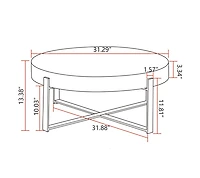 31.29"Modern Retro Splicing Round Coffee Table, Fir Wood Table Top With Gold Cross Legs Base