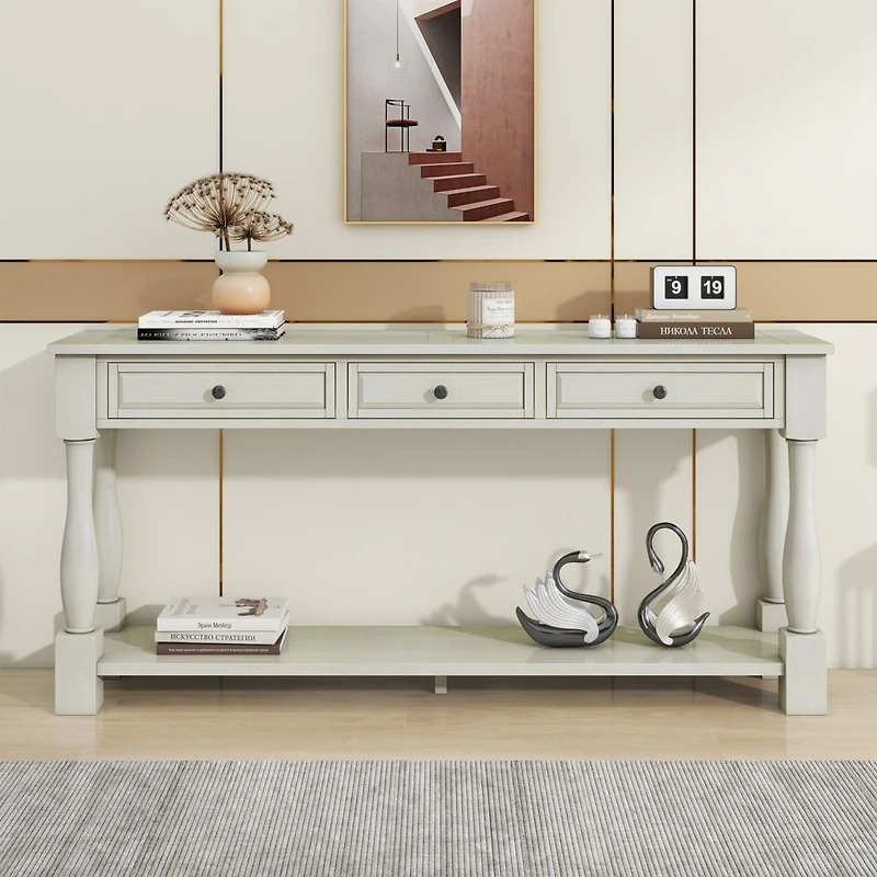 Streamdale 63" Long Navy Console Table with Drawers & Shelf