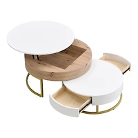 Streamdale Modern Round Lifttop Nesting Coffee Tables With 2 Drawersnatural