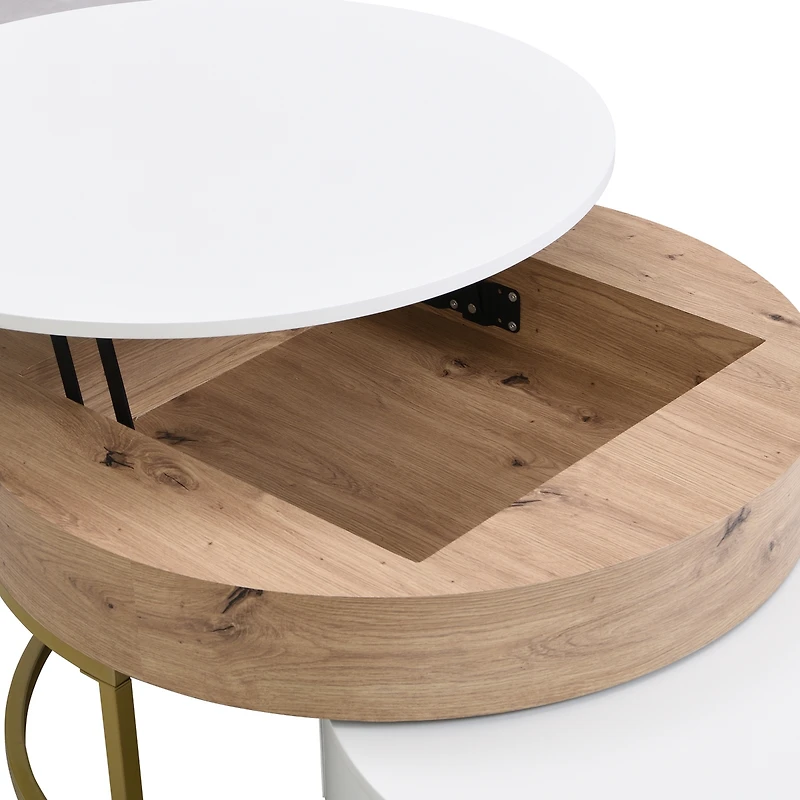 Streamdale Modern Round Lifttop Nesting Coffee Tables With 2 Drawersnatural