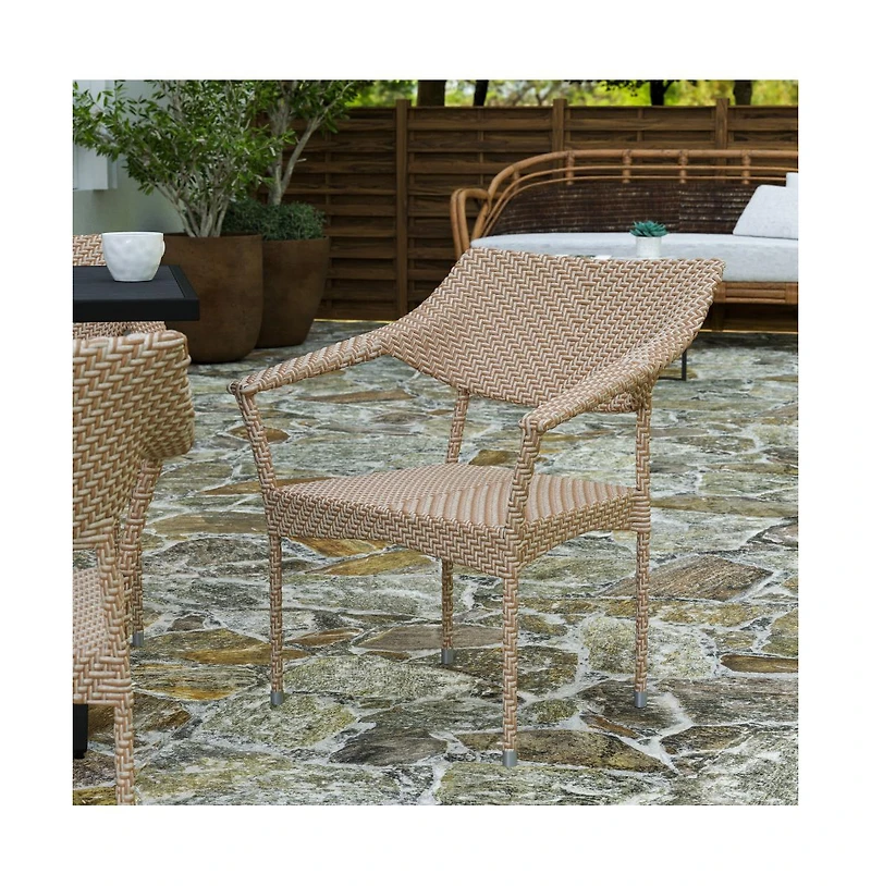 Merrick Lane Cheri Fade And Weather Resistant Modern Pe Rattan Patio Dining Chair With Reinforced Steel Frame