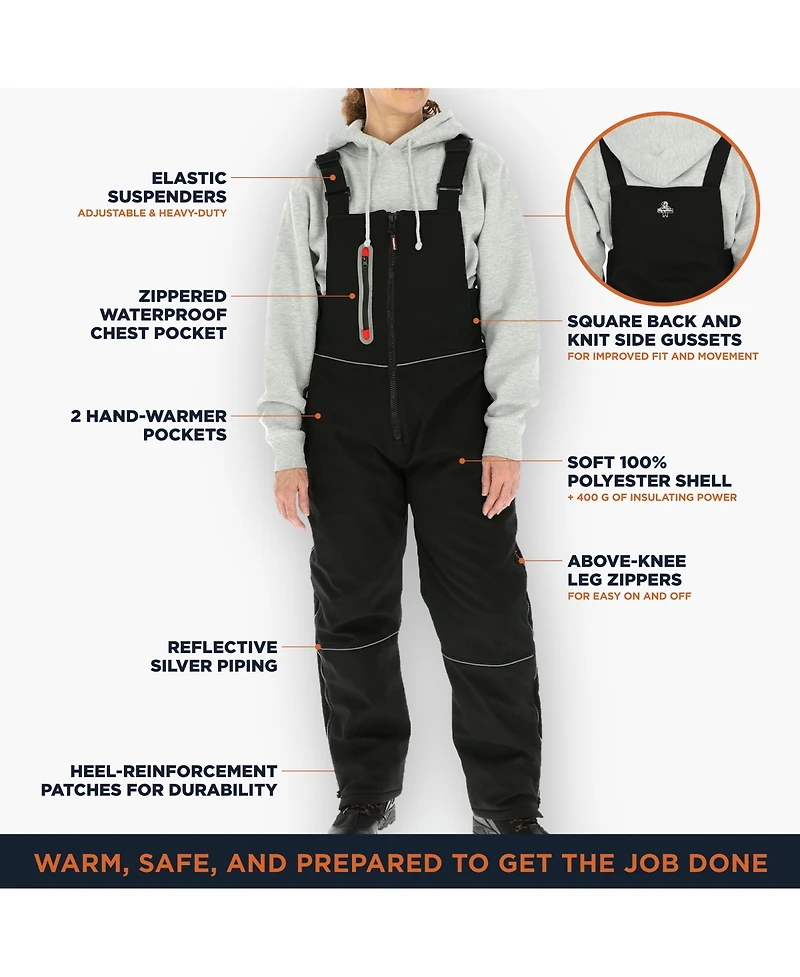 RefrigiWear Women's Insulated Softshell Bib Overalls - Warm, Durable Cold Weather Workwear