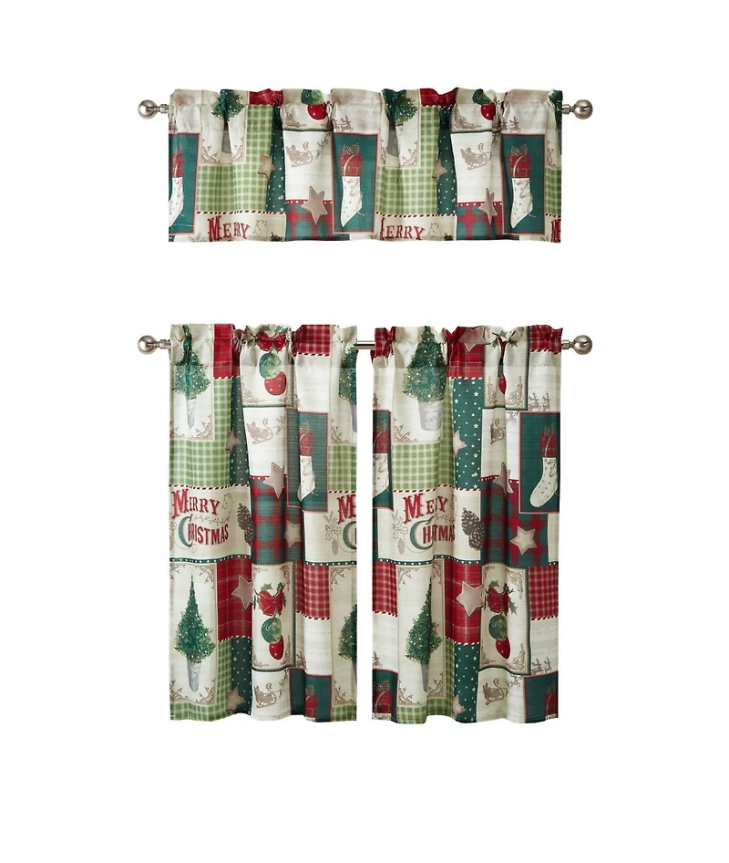 Kate Aurora Holiday Living Complete Classic Merry Christmas 3 Pc Kitchen Curtain Tier And Valance Set