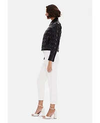 Furniq Uk Women's Genuine Leather Quilted Bomber Jacket, Black