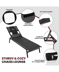 Slickblue Patio Sunbathing Lounge Chair 5-Position Adjustable Tanning Chair-Black