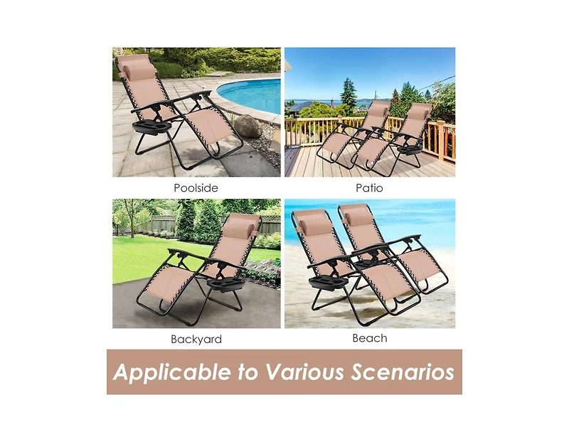 Slickblue Outdoor Folding Zero Gravity Reclining Lounge Chair with Utility Tray