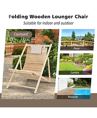 Slickblue Solid Fir Wood Lounge Chair with 3-Level Adjustable Backrest and Soft Padded Headrest-Natural