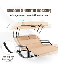 Slickblue Outdoor 2 Persons Rocking Chaise Lounge with Canopy and Wheels-Beige