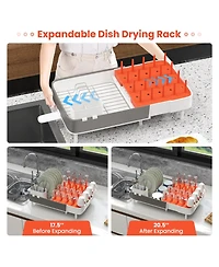 Slickblue Expandable Dish Drying Rack Adjustable Dual-Part Dish Drainer with Detachable Utensil Holder