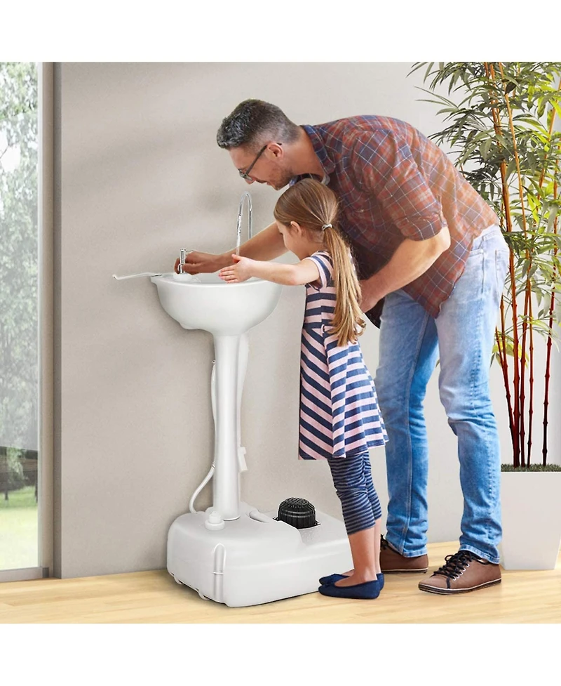 Gymax Portable Wash Sink Camping Sink Wash Basin Stand w/ Wheels & Foot Pump