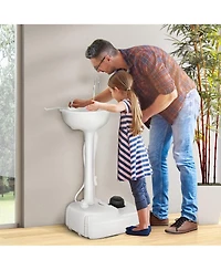 Gymax Portable Wash Sink Camping Sink Wash Basin Stand w/ Wheels & Foot Pump