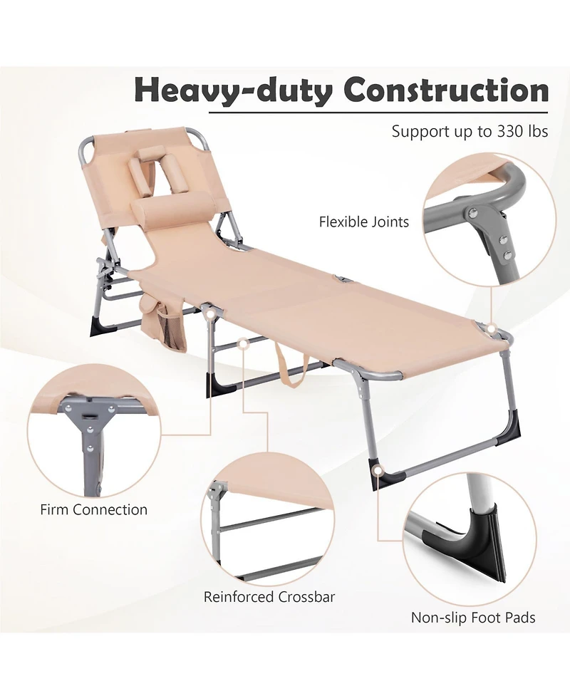 Slickblue Folding Beach Lounge Chair with Pillow for Outdoor