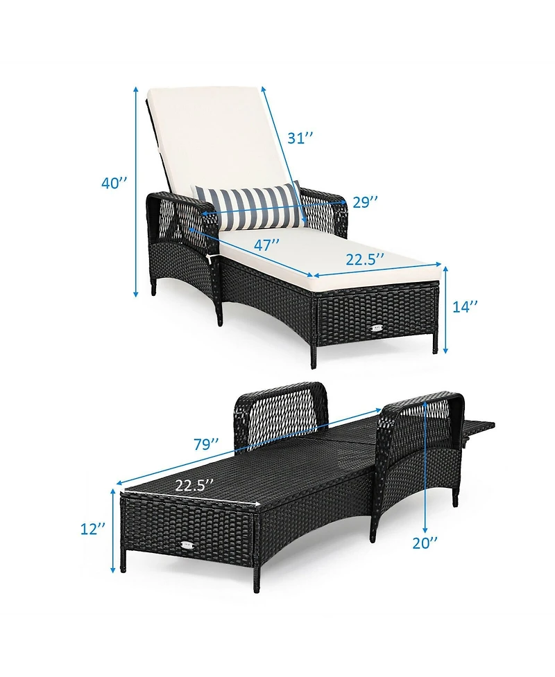 Slickblue Pe Rattan Armrest Chaise Lounge Chair with Adjustable Pillow