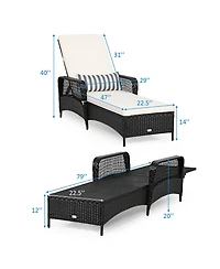 Slickblue Pe Rattan Armrest Chaise Lounge Chair with Adjustable Pillow