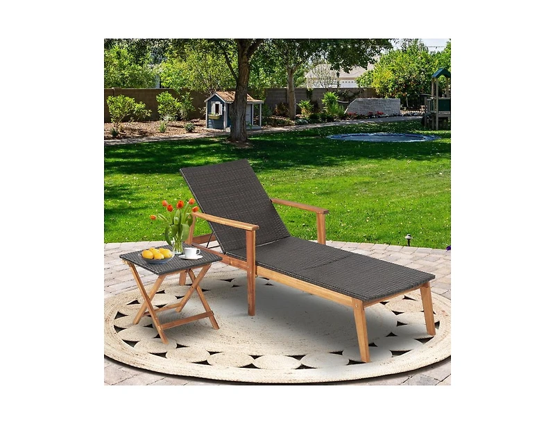 Slickblue 2 Pieces Patio Chaise Lounge and Table Set with 4-Level Adjustable Backrest