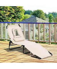 Slickblue Outdoor Folding Chaise Beach Pool Patio Lounge Chair Bed with Adjustable Back and Hole