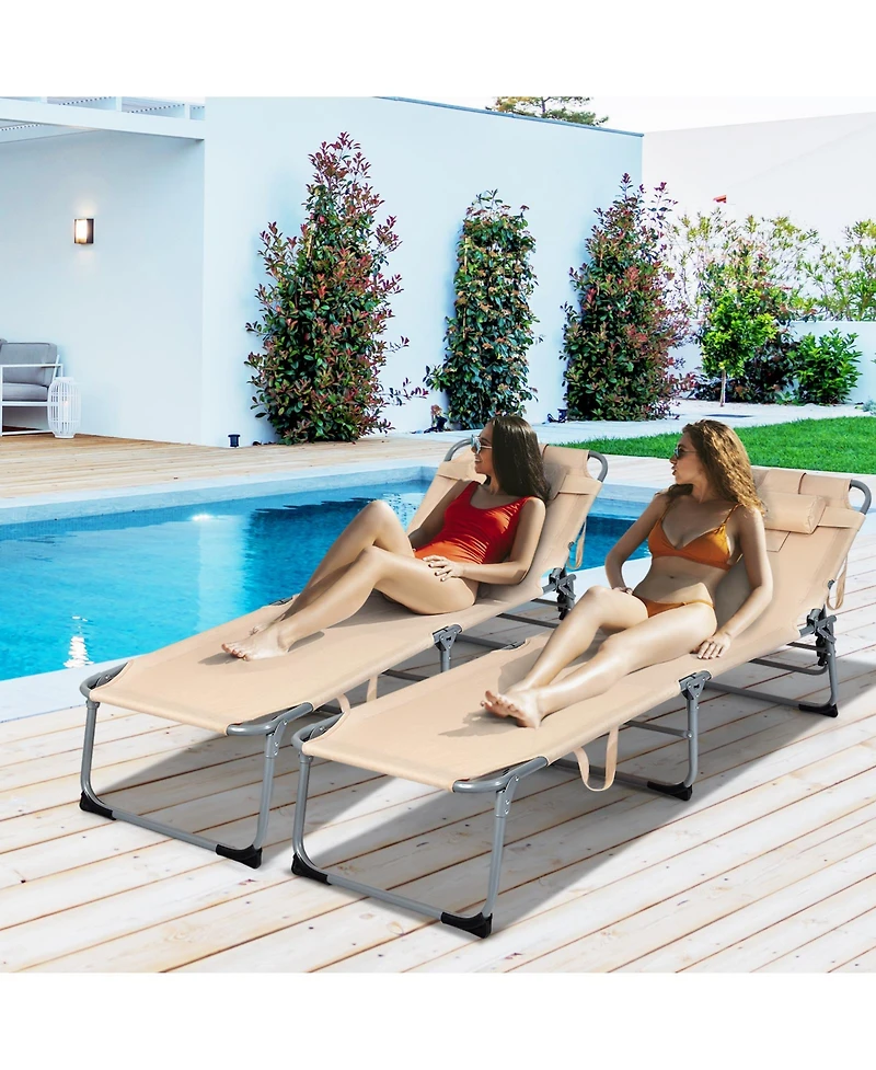 Slickblue Folding Chaise Lounge Chair with Face Hole for Beach