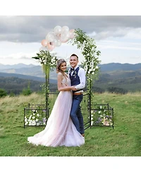 Slickblue 87 Inches Garden Arbor with Lockable Gate Side Planters-Black