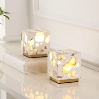 Jonathan Y Lara 4.63" Modern Glam Terrazzo Rechargeable/Cordless Dimmable Integrated Led Mini Table Lamp with Touch Sensor, Ivory/Brass Gold (Set of 2