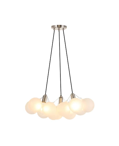 Jonathan Y Aubrey 24" 3-Light Mid-Century Glam Frosted Glass Orb Led Chandelier, White/Brushed Nickel