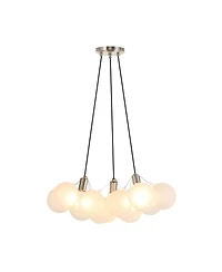 Jonathan Y Aubrey 24" 3-Light Mid-Century Glam Frosted Glass Orb Led Chandelier, White/Brushed Nickel