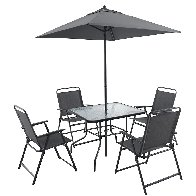 Streamdale Furniture 4-Person Metal Patio Set with Umbrella in Black
