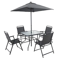 Streamdale Furniture 4-Person Metal Patio Set with Umbrella in Black
