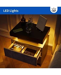 Simplie Fun Nightstand Led Bedside Table Cabinet Lights Modern End Side With 2 Drawers For Bedroom (Gray)