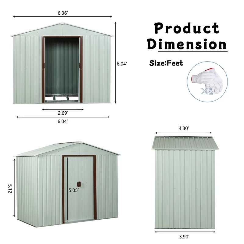 6FT X 5FT Outdoor Metal Storage Shed White