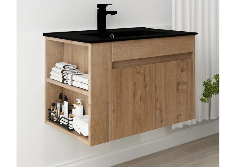 Streamdale 30 Inch Bathroom Vanity With Black Ceramic Basin And Adjust Open Shelf