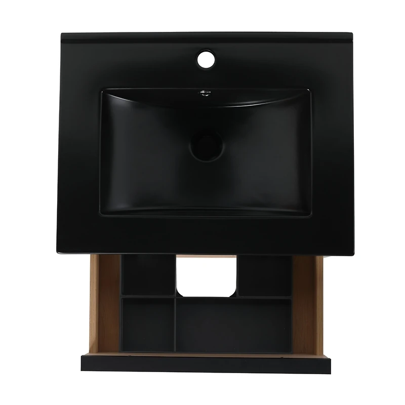 24" Bathroom Vanity, With Black Ceramic Sink And 2 Soft Close Drawers