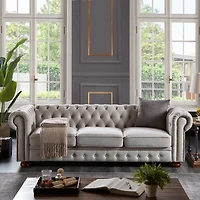 Streamdale Furniture Chesterfield Sofa In Linen Fabric (Light Grey)