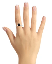 Onyx & Diamond Accent Side-Set Halo Solitaire Ring Sterling Silver