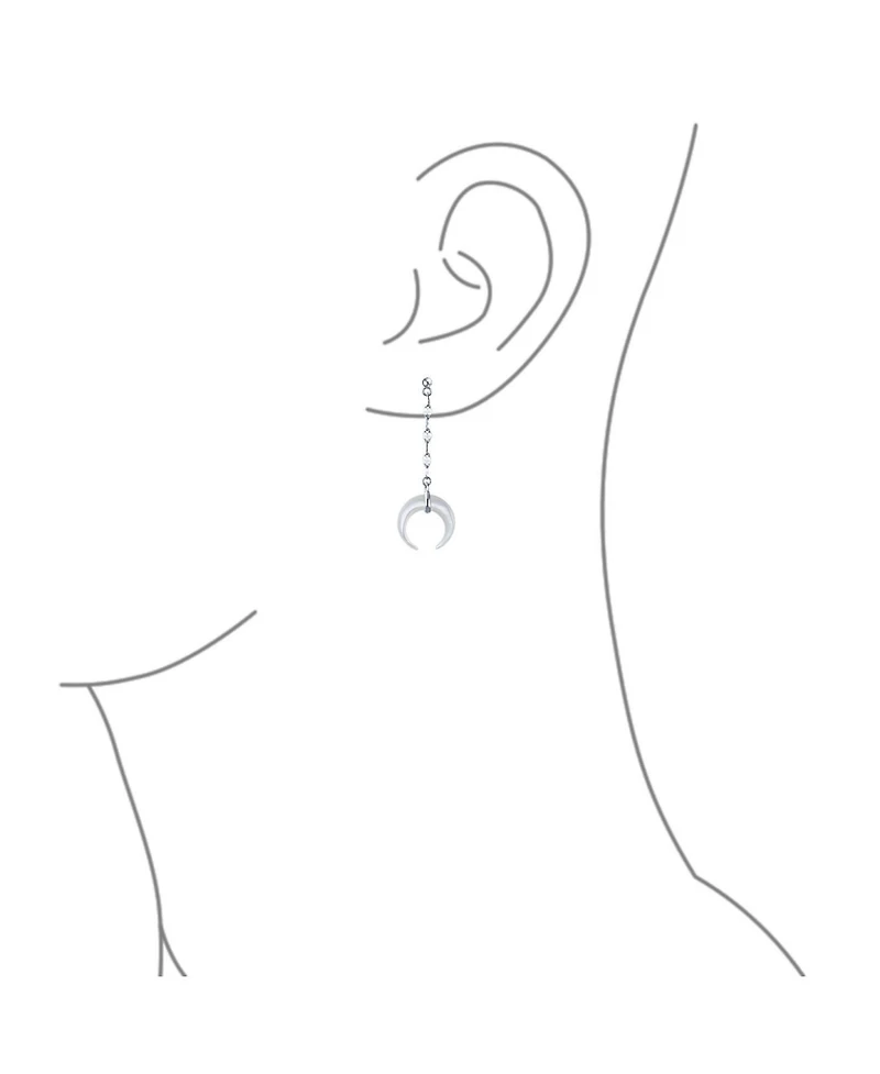 Bling Jewelry Crescent Moon White Shell Celestial Italian Horn Cornicello Dangle Linear Drop Earrings Sterling Silver